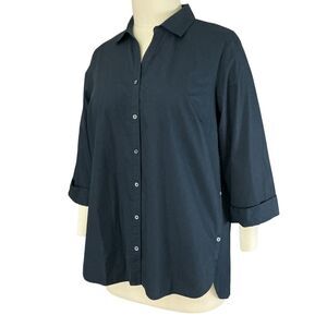 NWT J Jill Button Up Shirt 2X Black High-Low 3/4 Sleeve Mature Modest Minimalist